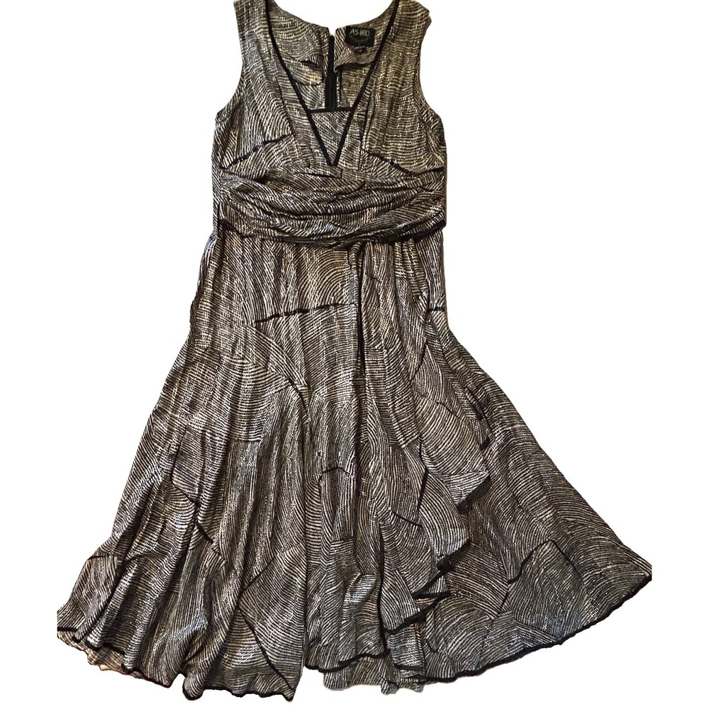Ashro Maxi Dress Black & Silver Metallic Flowy Dress Sleeveless Size Large - Picture 6 of 8